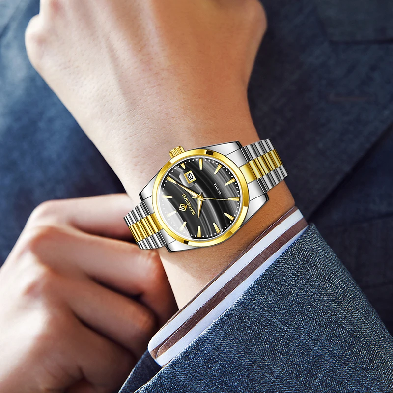 BANGWEI 2025 Gold Men Watch Stainless Steel Wrist Watch Calendar quartz wristwatch Luminous Watch for Men clock Montre Homme+BOX