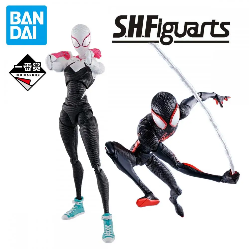 

100% Original Bandai Shf Sh Figuarts Spider Man Across The Spider Verse Miles Morales Gwen 1610 Rooftop Ver Action Figures