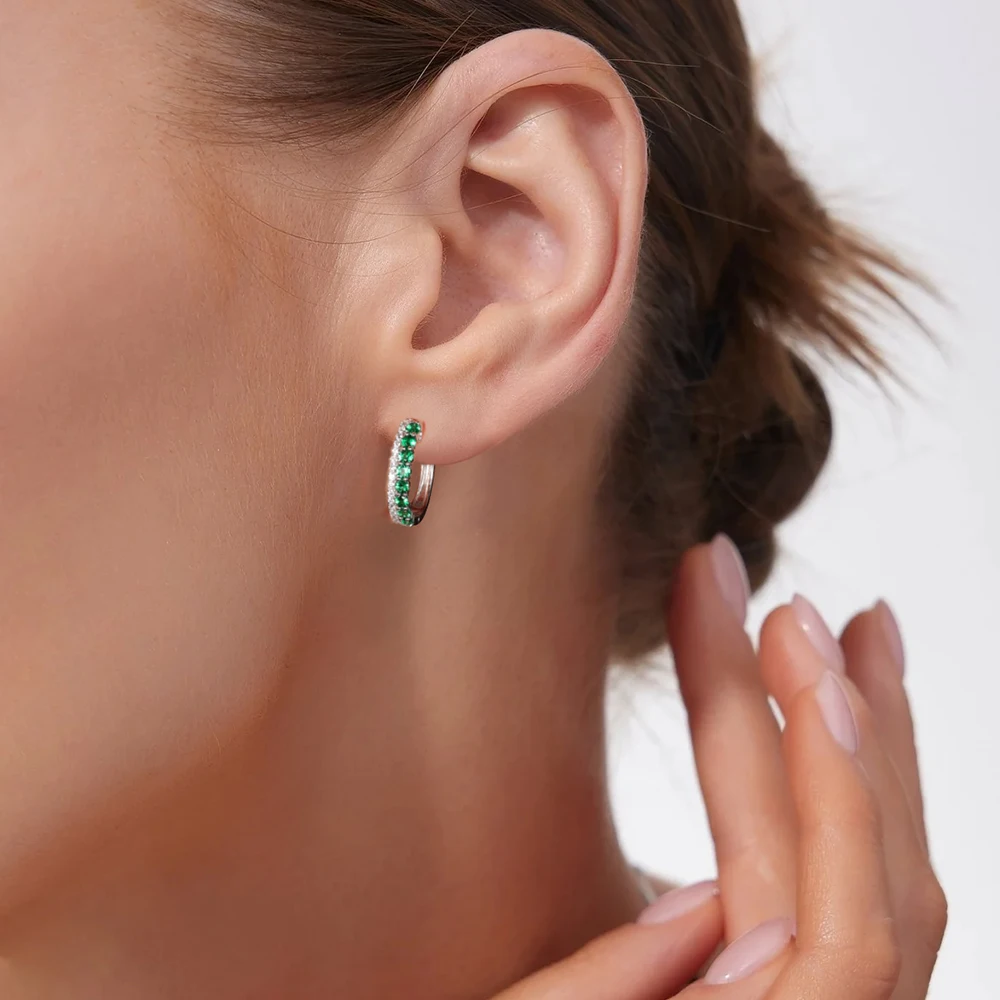 

ANDH 925 Sterling Silver Hoop Earrings with Lab-Grown Emerald & Moissanite Diamonds for Women Elegant Party Wedding Jewelry Gift