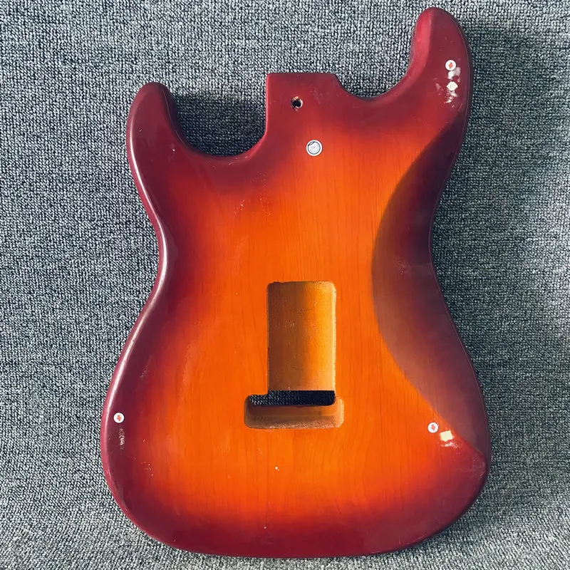 EB526 Cherryburst Color Unfinished ST Guitar Body with Custom Pickup+Tremolo for 6 Strings Strato Guitar Replace and DIY