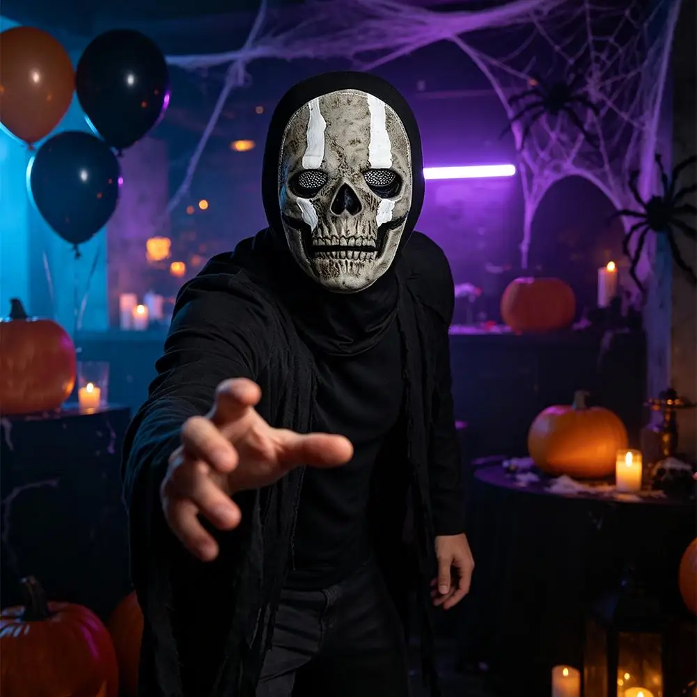 Halloween-Geistergesicht 3D-gedruckte Maske, dehnbares Netz, Vollgesichtsmaske, Totenkopf-Rollenspiel-Kopfbedeckung, Halloween-Cosplay-Horror-Balaclava – Detail 17