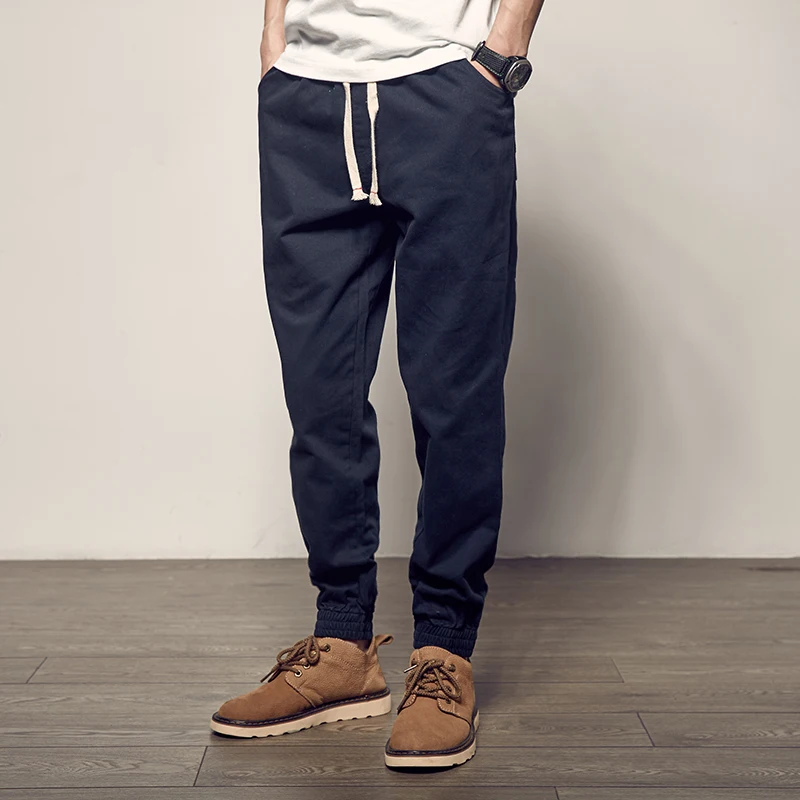 

2022 Spring Autumn Solid Color Men's Casual Pants Casual Loose Cargo Pants Fashion Male Elastic Waist Trousers Size S09