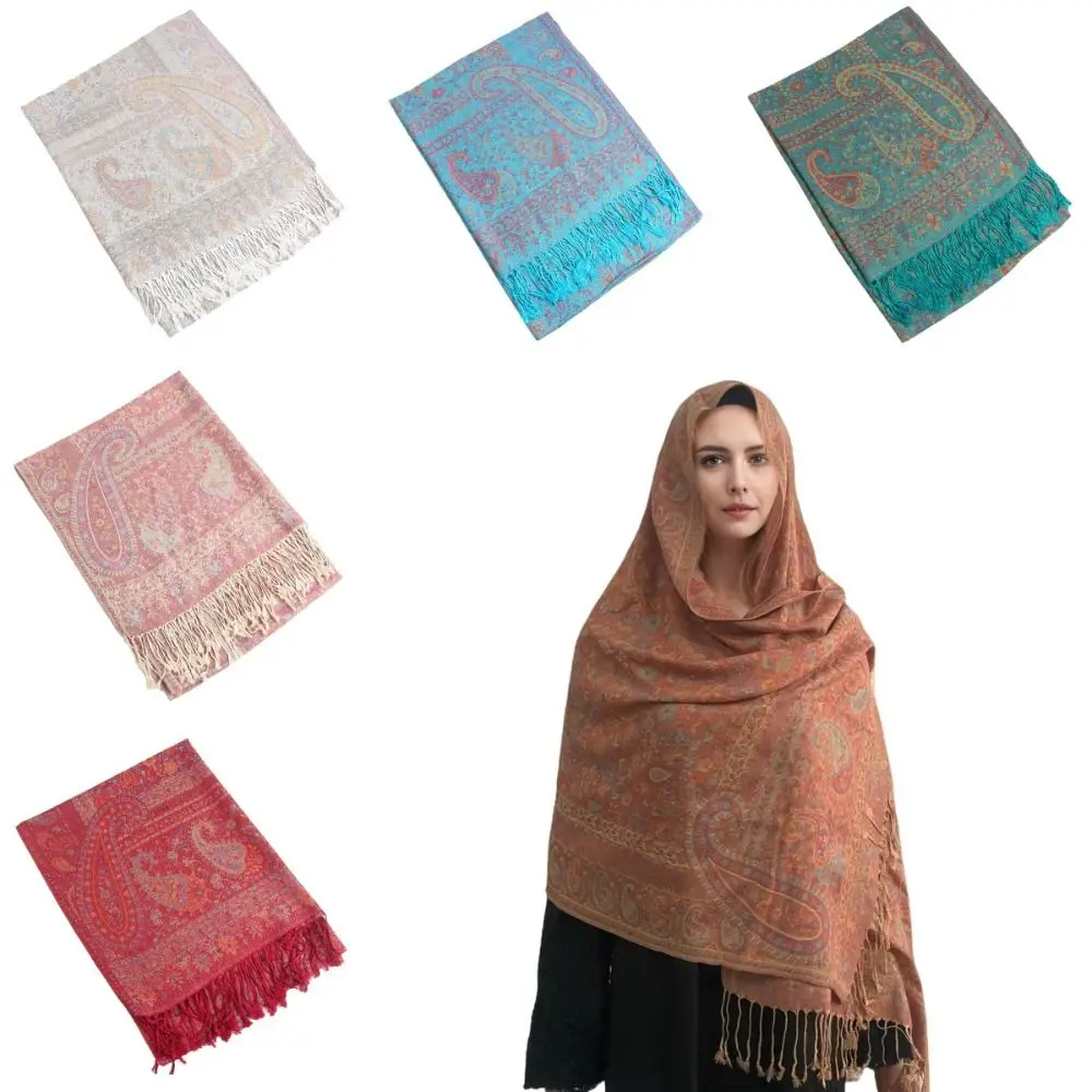 

Soft Luxury Brand Autumn Cashmere Shawl Tassel Long Turban Head Wraps Muslim 200×70cm Bohemia Hijab Scarf Women Headband
