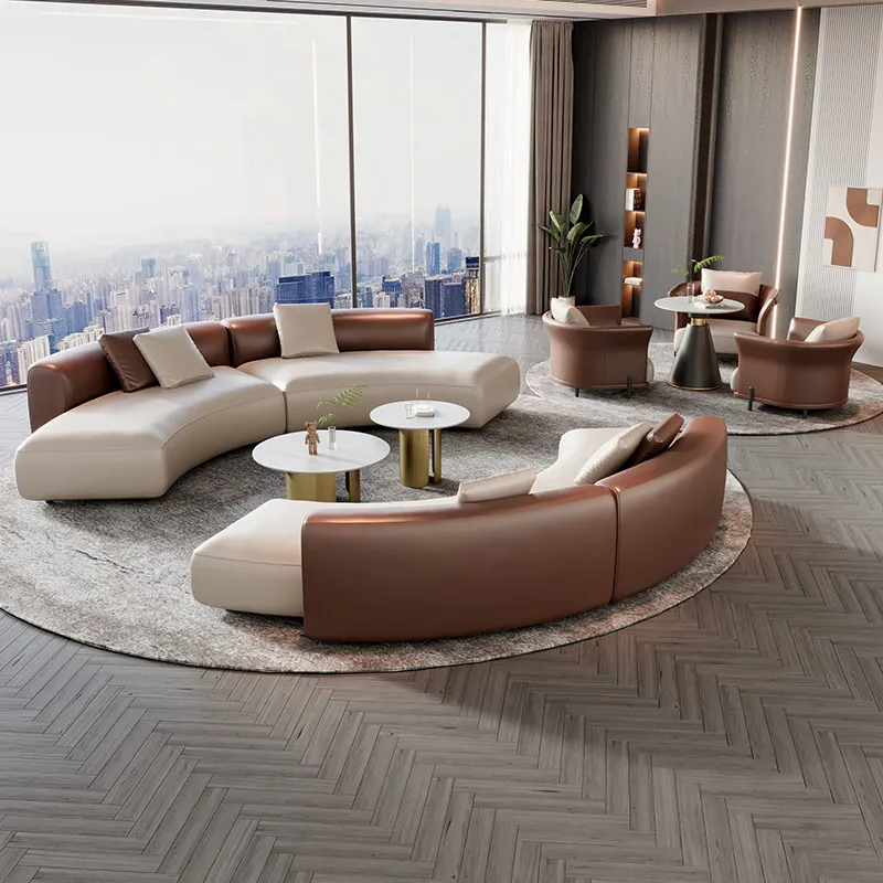 LMM leather commercial rest area lobby curved sofa company negotiation area sofa