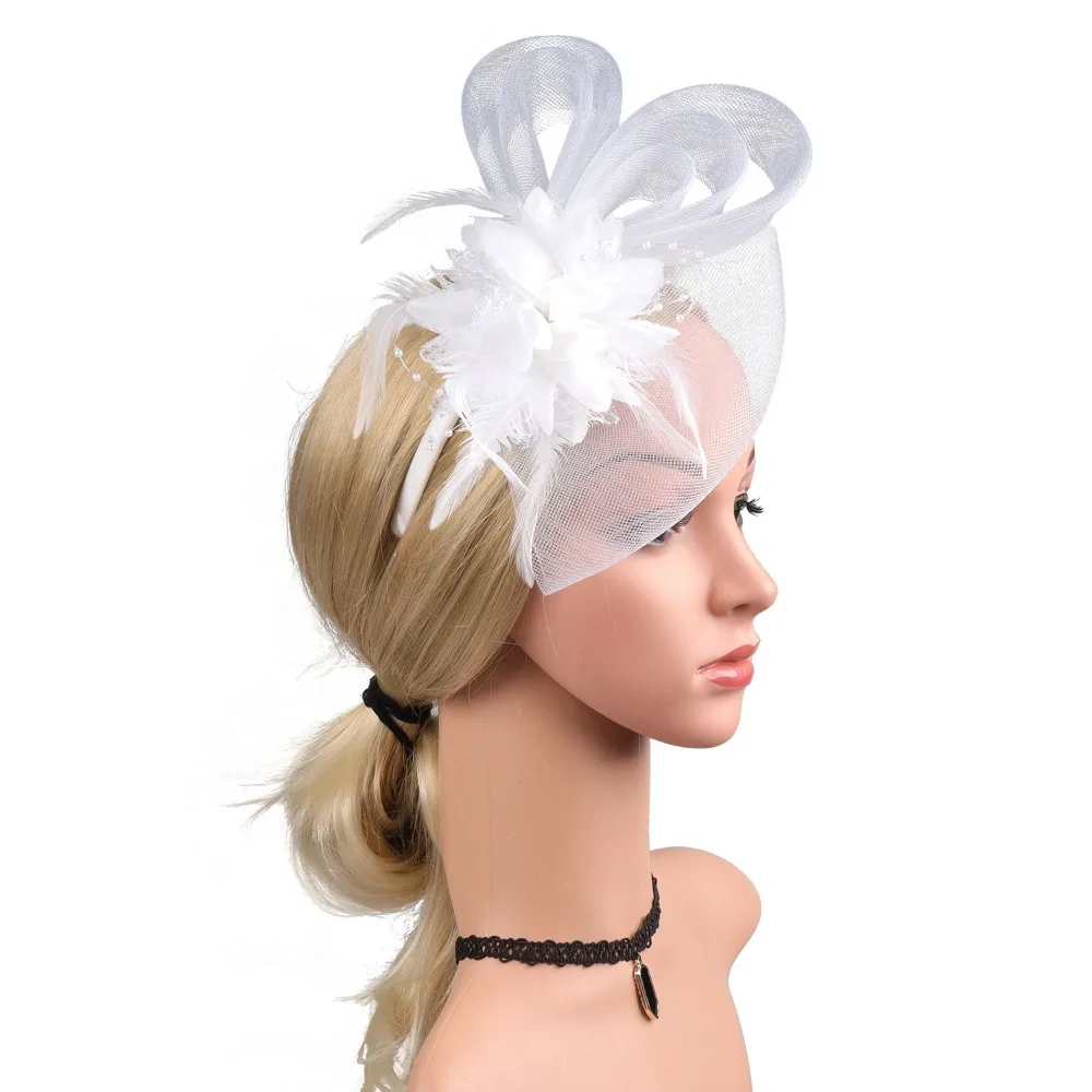 

Formal Dress Small Top Hat Headband British Retro Luxury Fascinator Headdress Exquisite Clear Beads