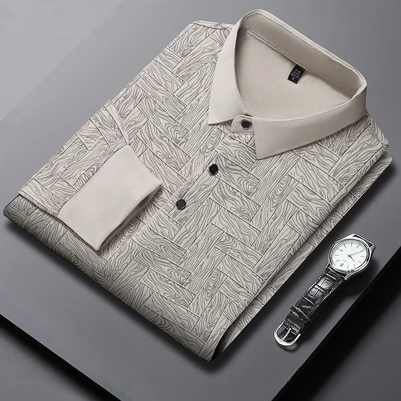 

New Men's Business Casual Long Sleeved Shirt Solid Color Polo Shirt Fashionable Breathable Comfortable Versatile Top