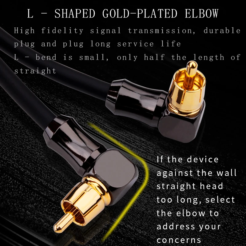 OFC HIFI 90 Degree Elbow RCA to Male Audio Cable Gold Plated Plugs Right Angled Extension RCA Audio Cable for Home Theater DVD