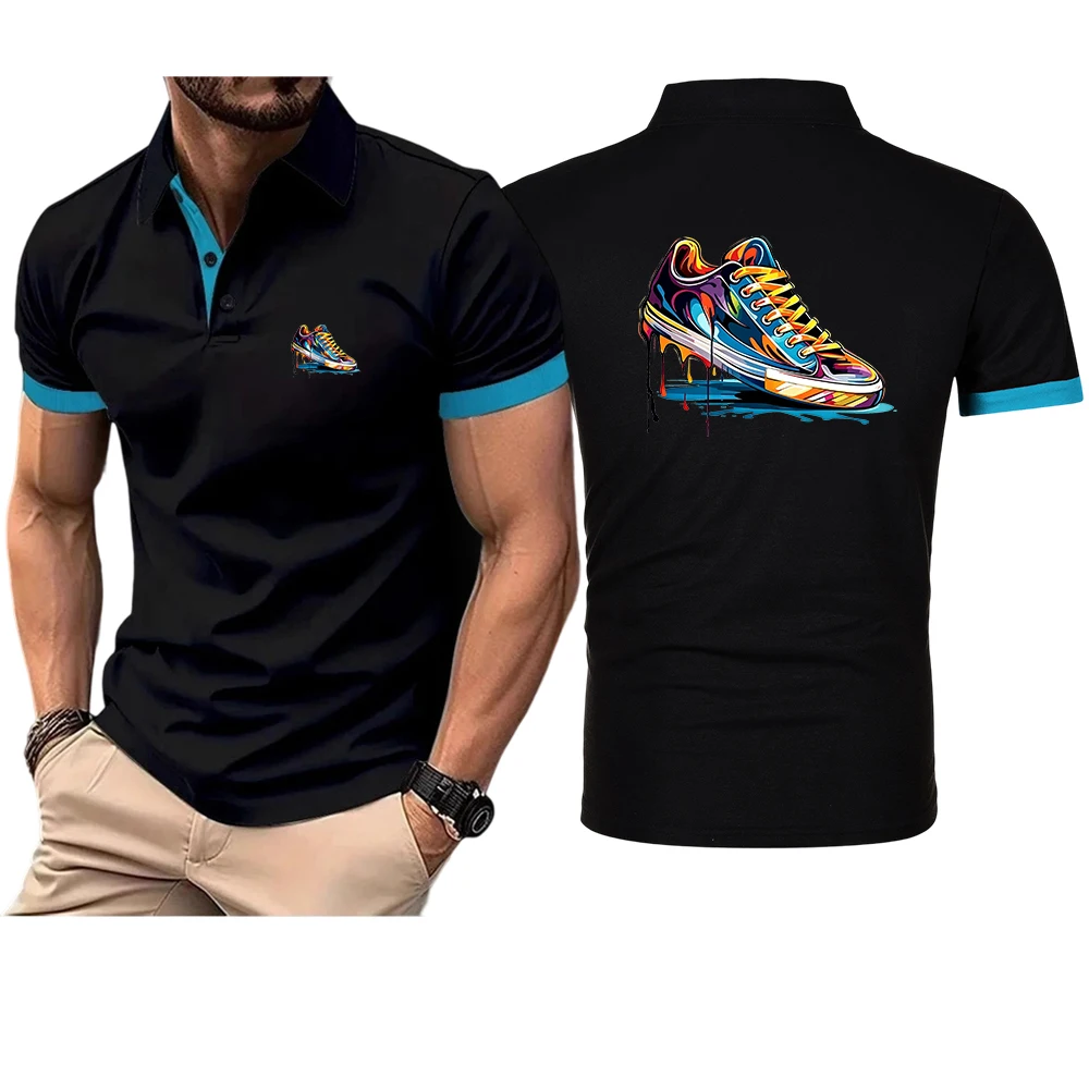 Colorful Rendering Of Canvas Shoe Pattern Hot Sale Men's Summer Casual Breathable Comfortable Polo T Shirt