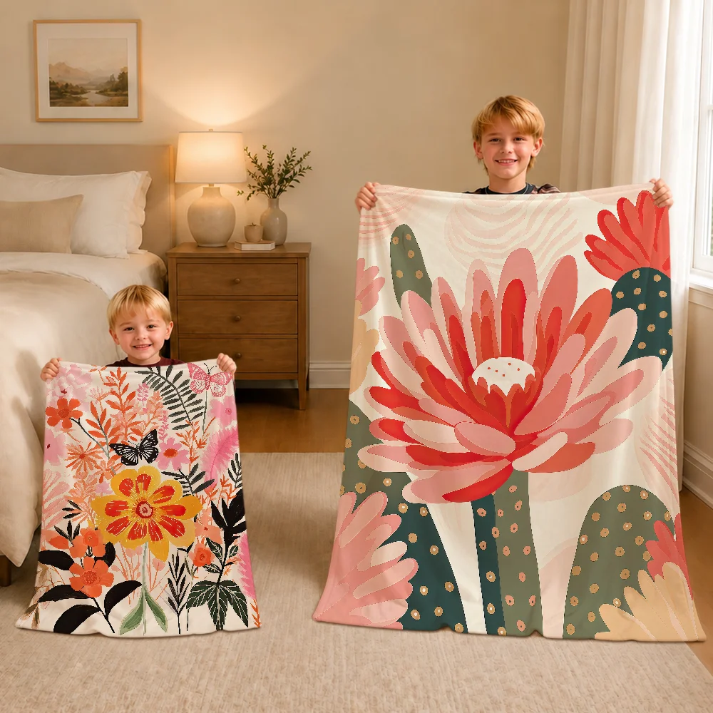 Plush Blanket Fashion Vibrant Floral Modern Art Warm Soft For Sofa Living Room Nap Home Bedroom Travel Gift Flannel Pet Hogar