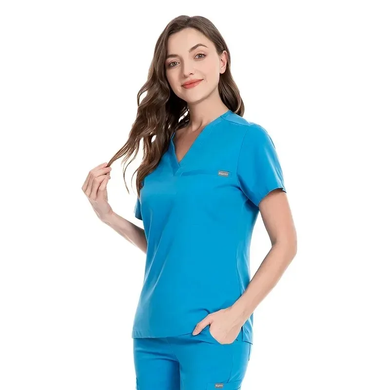 Elastic Quick Drying Scrub Uniforms High Quality V-neck Tops Pants Scrubs Set Spa Uniforms Unisex Work Clothes Medical Suits