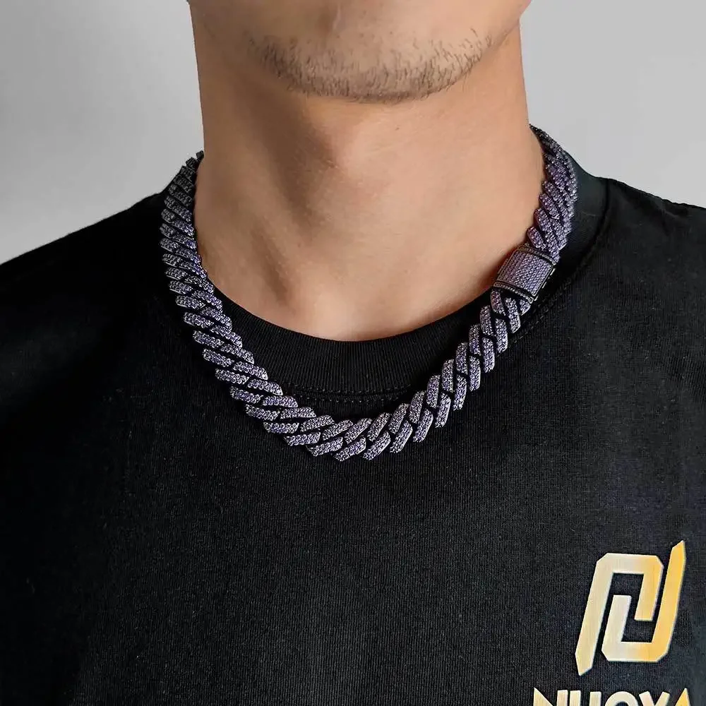 Zirconia Necklace Gold 15Mm Purple Zircon Rhombus Hip-hop Cuban Trendy Brand Personalized Men's Jewelry Wholesale