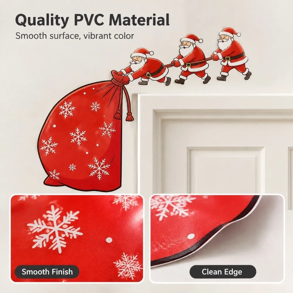 Funny Santa Claus Gift Bag Wall Decals 2D Cartoon Pattern Self-Adhesive Christmas Pendants PVC Mural Decoration Christmas Party