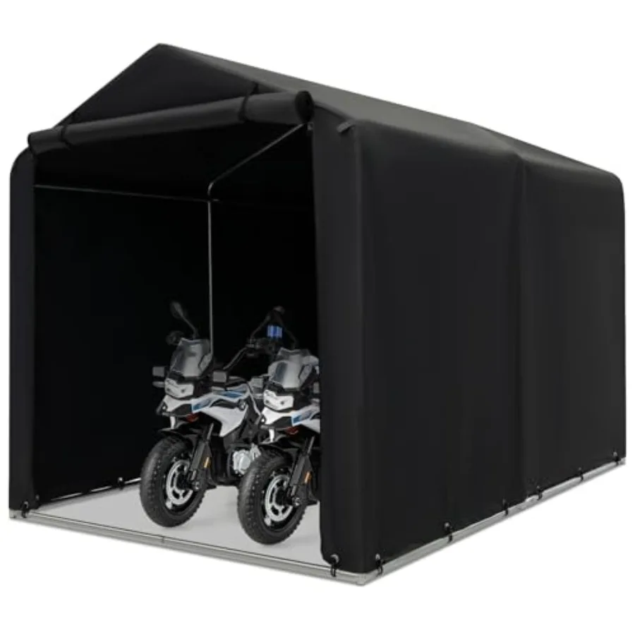 Portable Storage Shed for Motorcycle Use, Heavy Duty Steel Construction, Gray Finish, Weatherproof and Lockable Design