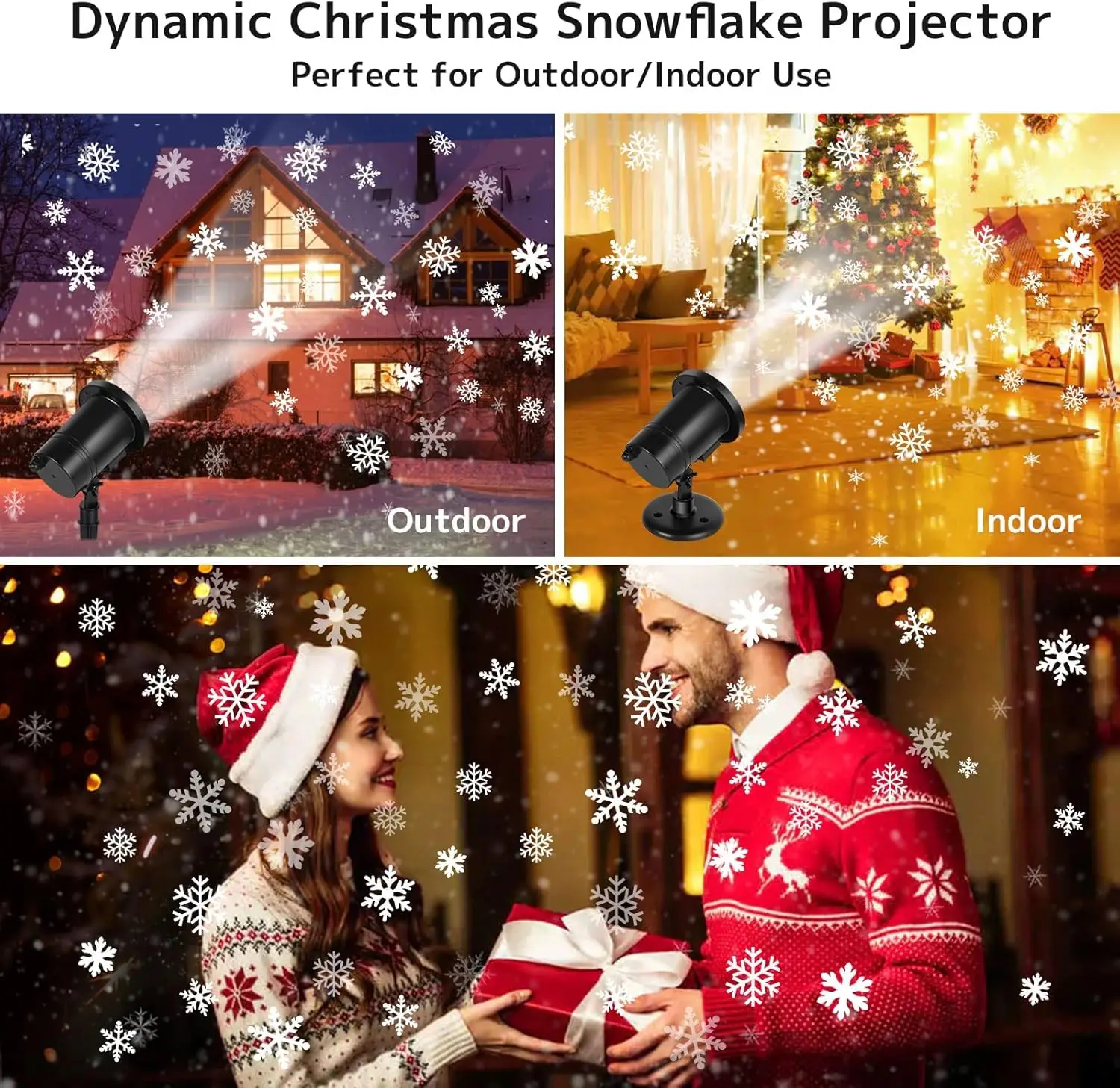 Christmas Moving Snowflakes Projector Lights LED Projection Lamp for Holiday Xmas Halloween Party Waterproof Spotlight Projector