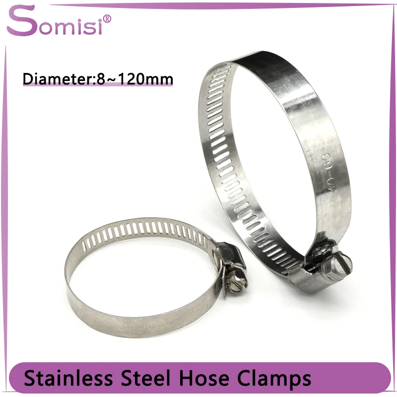 5/10pcs  Stainless Steel Drive 8mm~120mm Hose Clamps Adjustable Tri Gear Worm Fuel Tube Water Pipe Fixed Clip Spring Cramps