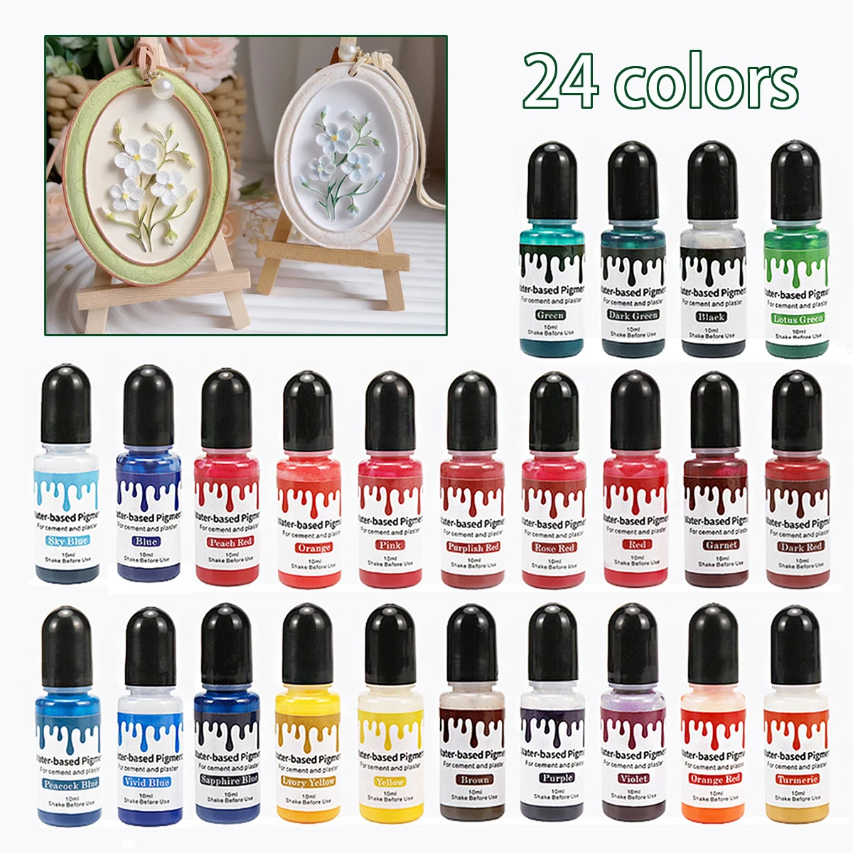 24Colors 10ml Water-Based Gypsum Cement Coloring Plaster Pigment Watercolor Essence Dye DIY Gypsum Craft Pigment Pottery Coating