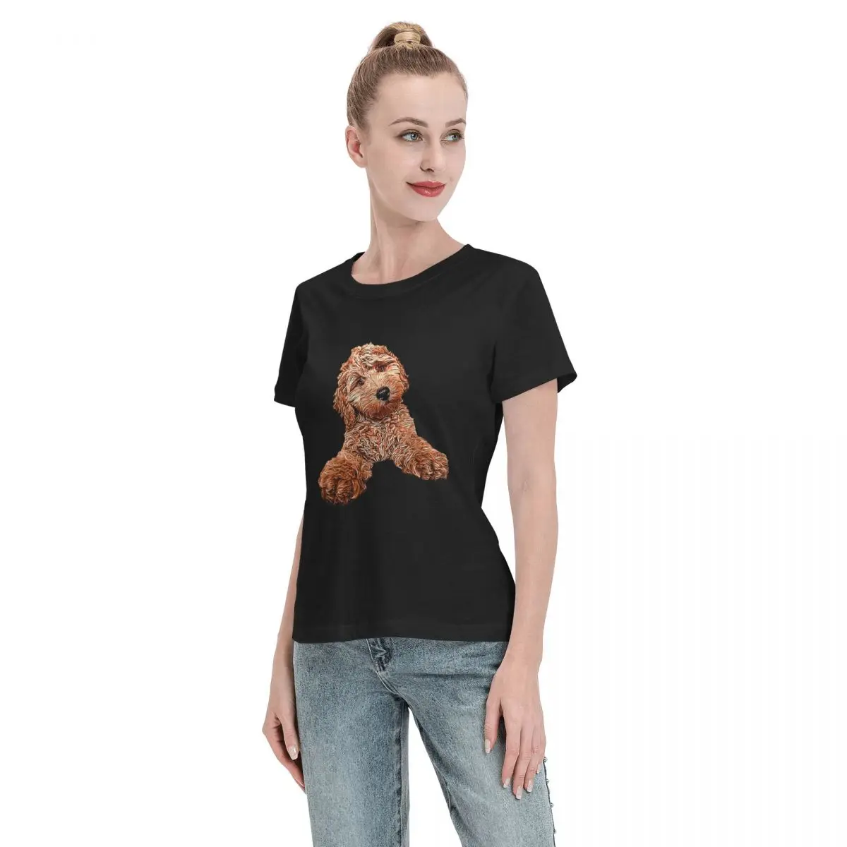 Cavapoo labradoodle goldendoodle poodle mix camiseta para mulher em torno do pescoço streetwear t camisas femininas roupas curtas topos