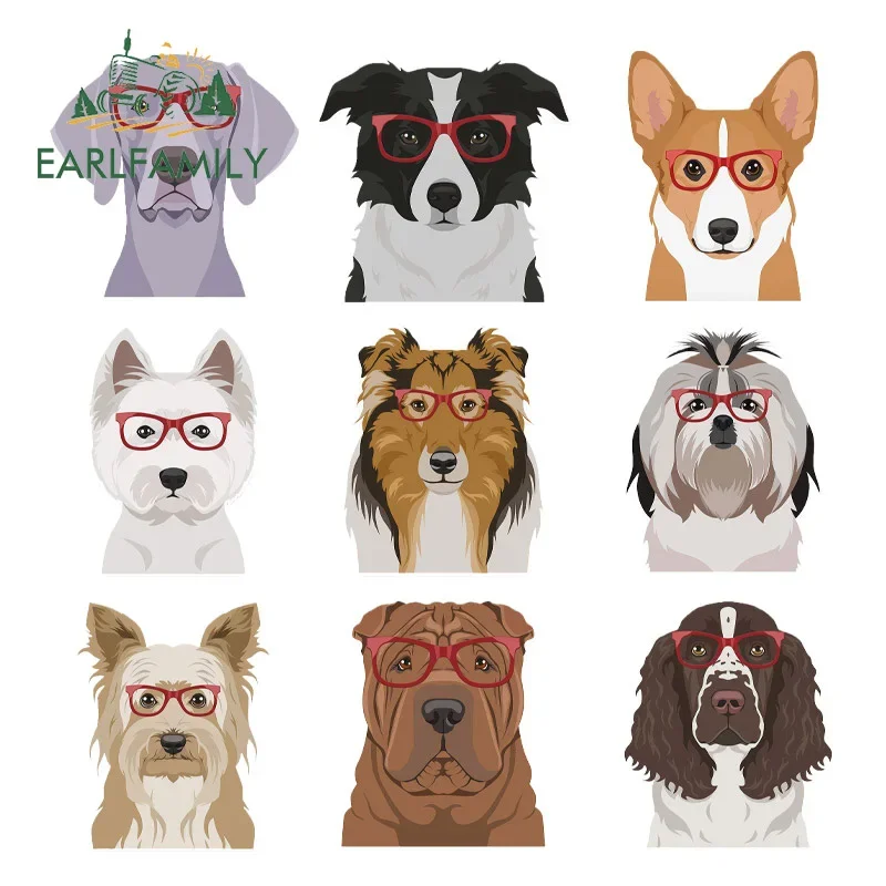 EARLFAMILY 13cm for Dog Wear Glasses Maltese Car Stickers Waterproof Decals Car Accessories Vinyl Windows Scratch-Proof Decor