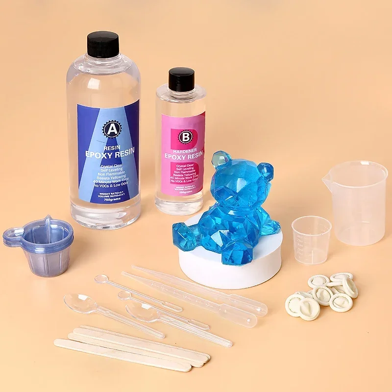 Easy Mixing Epoxy Resin Kit Crystal Clear AB Resin with Sticks,Graduated Cups and Gloves for Jewelry Making DIY Art Crafts