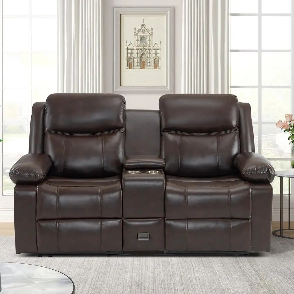 

Brown Double Recliner Loveseat with Massage, Heating & Home Theater Features