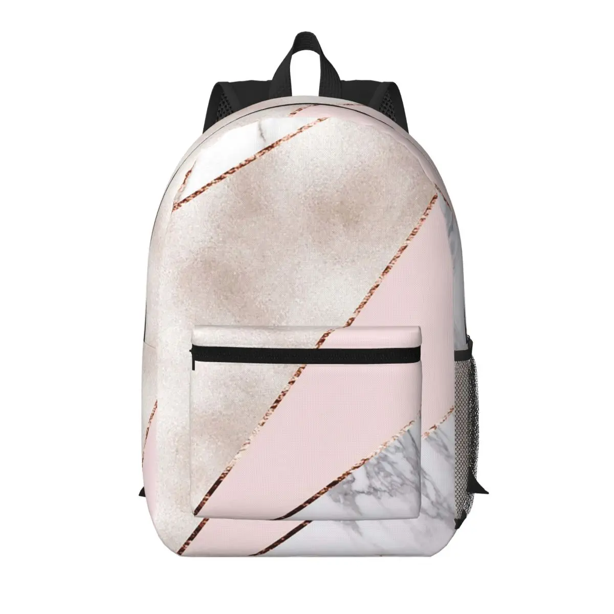 Spliced Mixed Rose Gold Marbl Student Backpack School Bag Hiking Travel Daypack for Men Women Bookbag Shoulder Bags