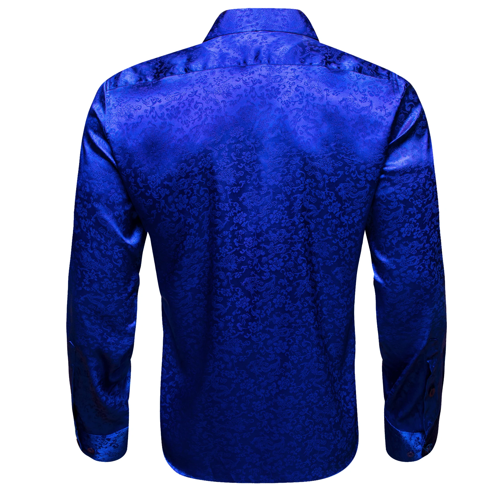 Luxury Shirts for Men Silk Satin Long Sleeve Royal Blue Flower Male Blouses Casual Lapel Tops Breathable Streetwear Barry Wang