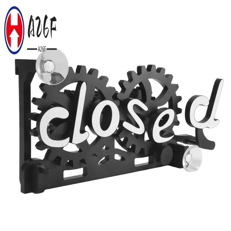 A26F-Open-Closed Sign Board Hanging Door Sign Creative Gear Turn Over For Shop Restaurant Bar Hotels Cafes