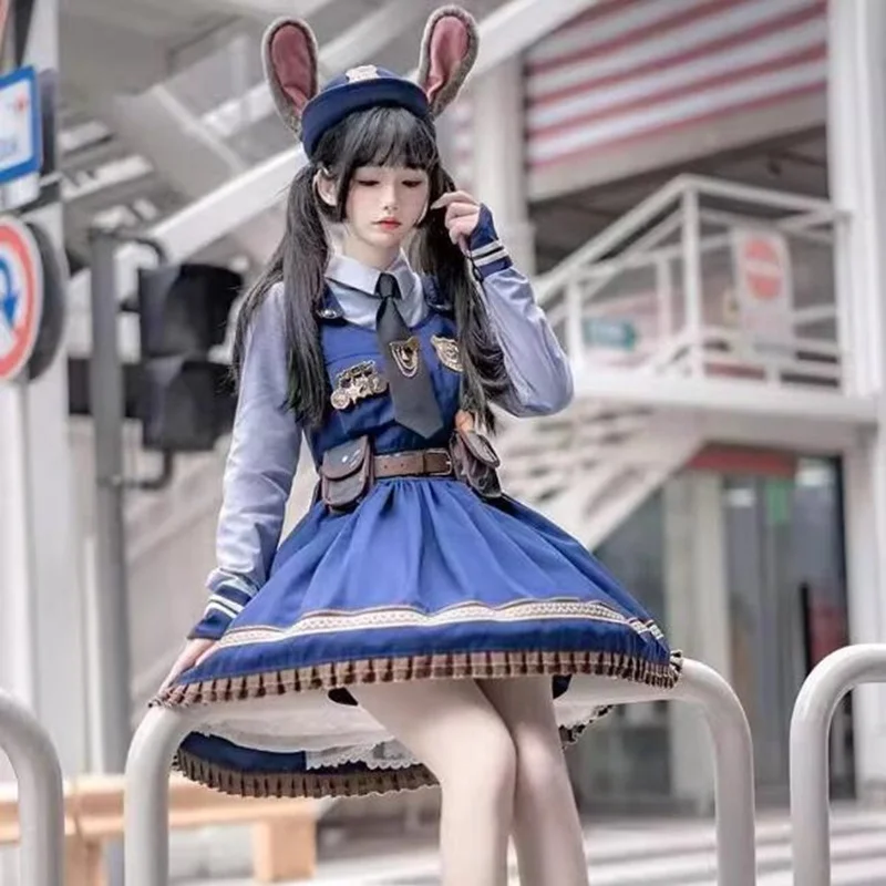 

Anime Judy Rabbit Police Officer Dress Adult Cosplay Lolita Dress Parent Child Mother Women'S Dress Holiday Role Playing Gifts