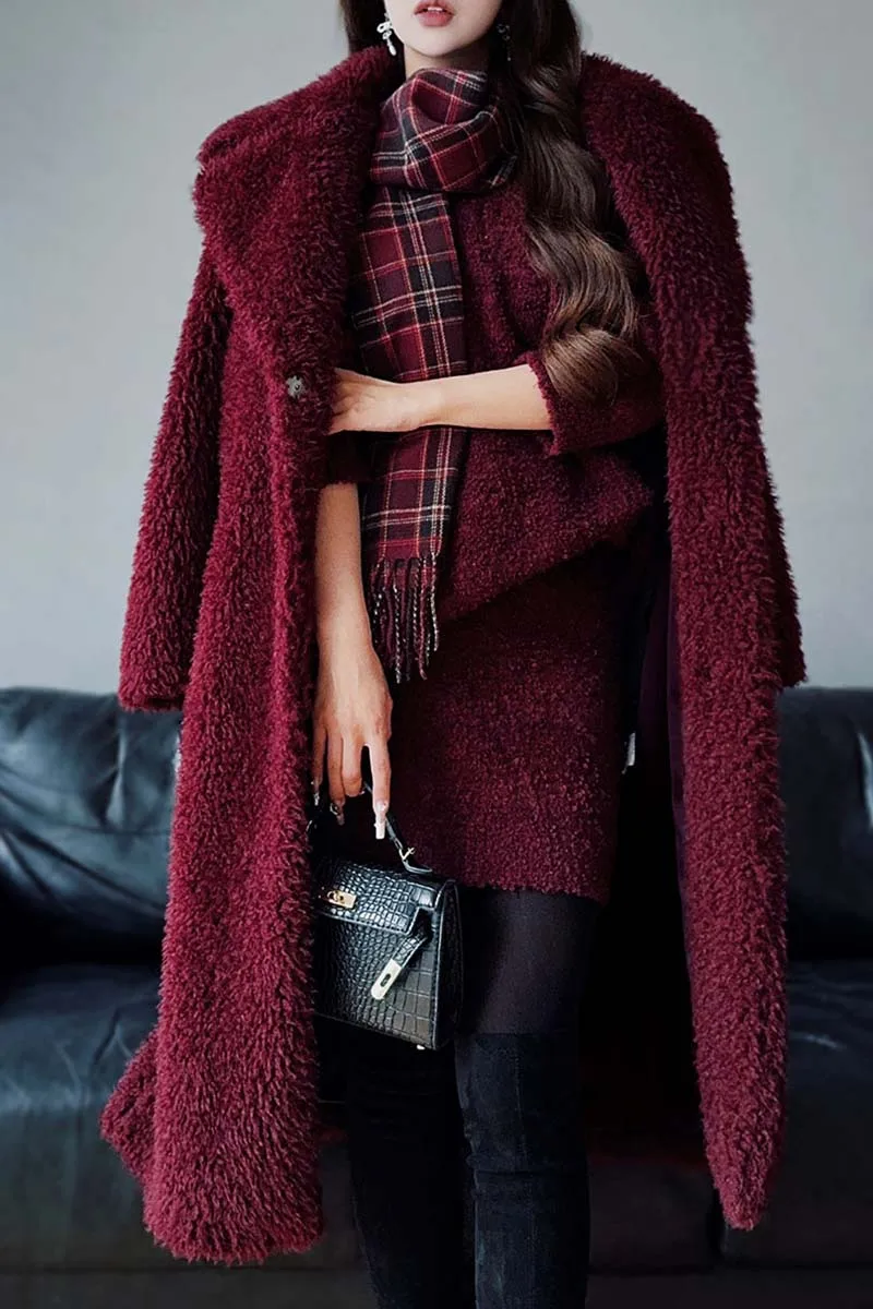 

Dabuwawa Notched Double Sided Woolen Long Coat Women New Arrival Terry Jacket Elegant Outwear Y2K Christmas DA1DCO015