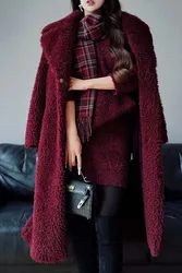 Dabuwawa Notched Double Sided Woolen Long Coat Women New Arrival Terry Jacket Elegant Outwear Y2K Christmas DA1DCO015