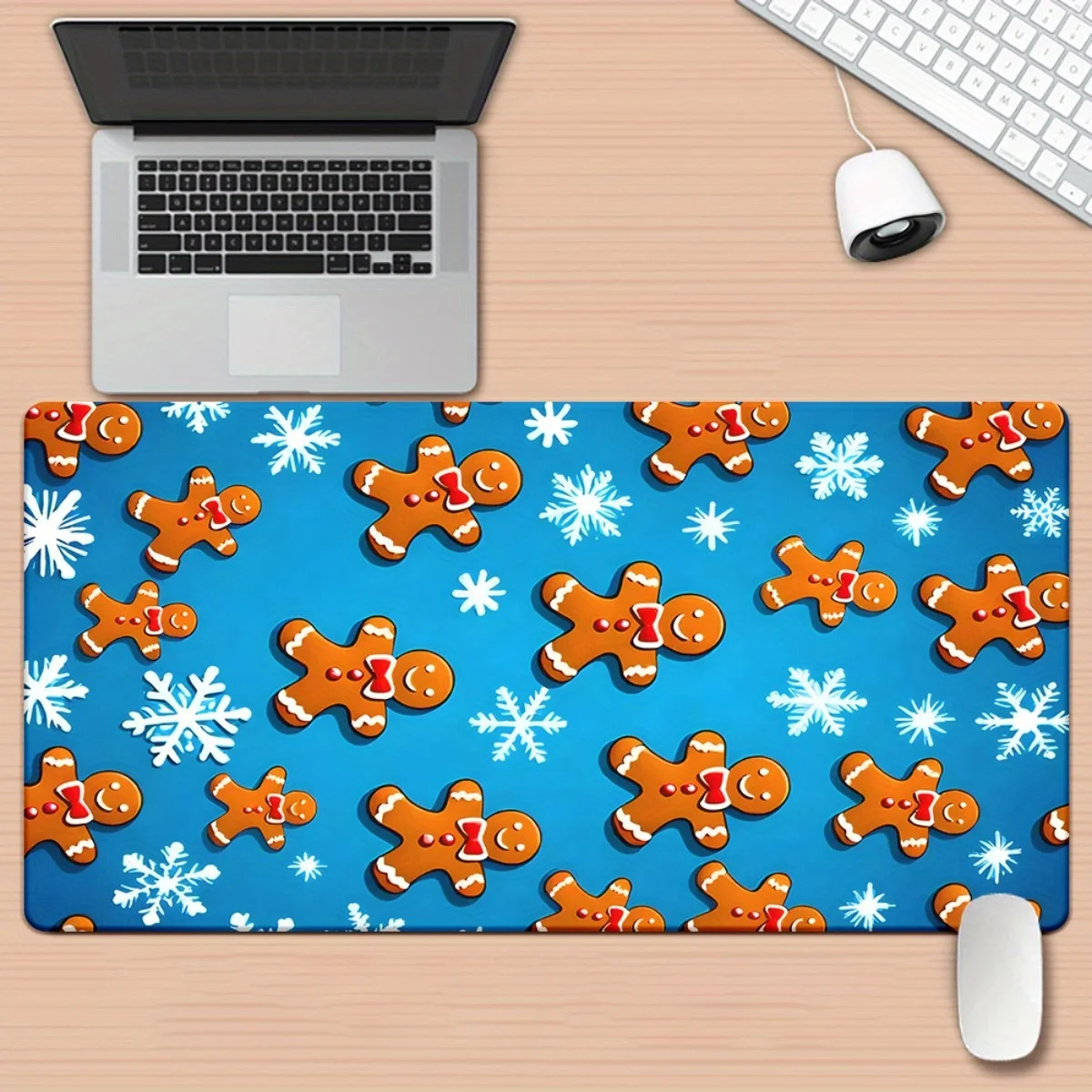 Brand Blue Pattern Gingerbread HD Printed Desk Pad XXL Gaming Mousepad Multifunctional Office Keyboard Mat Gift For Family