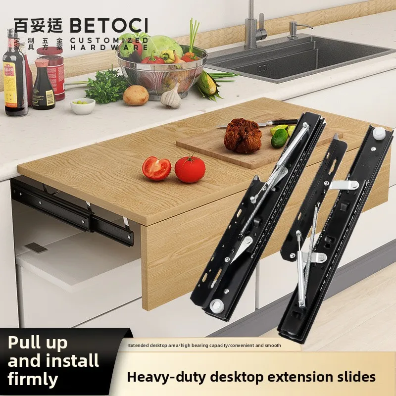 Hidden Rising Pull-Out Desk Slides Extending Writing Dining Tables Thick Cold Rolled Steel Rails Buffer Function In Mm Lengths