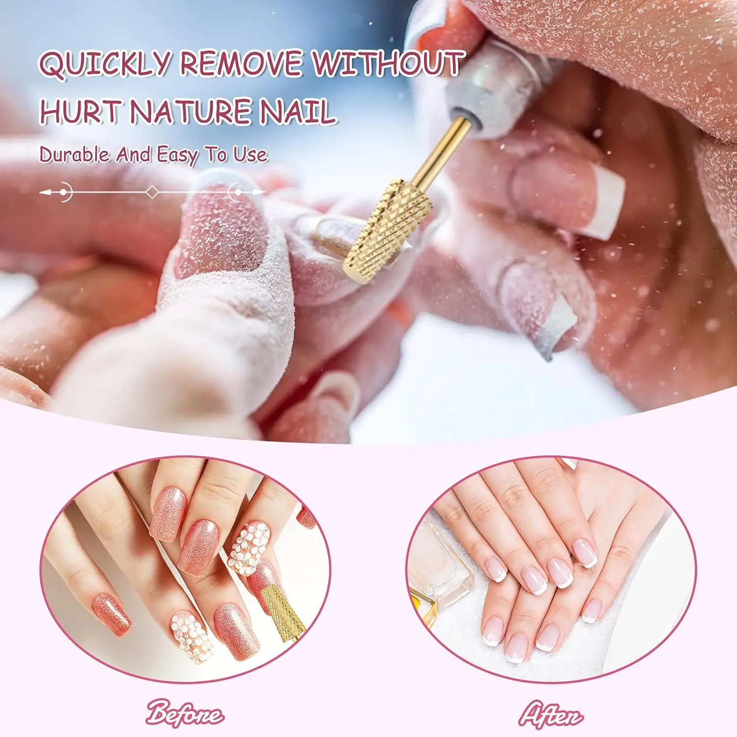 3PCS Golden Plating Tungsten Steel Nail Drill Bits for Acrylic Gel Removal and Dead Skin Trimming