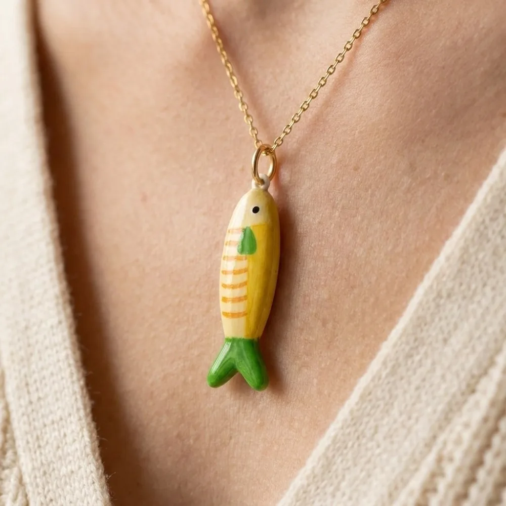 INS Style Alloy Fish Pendant Painted Dopamine Color Necklace Accessories Mini Ocean Style DIY Jewelry Making Charm Earrings