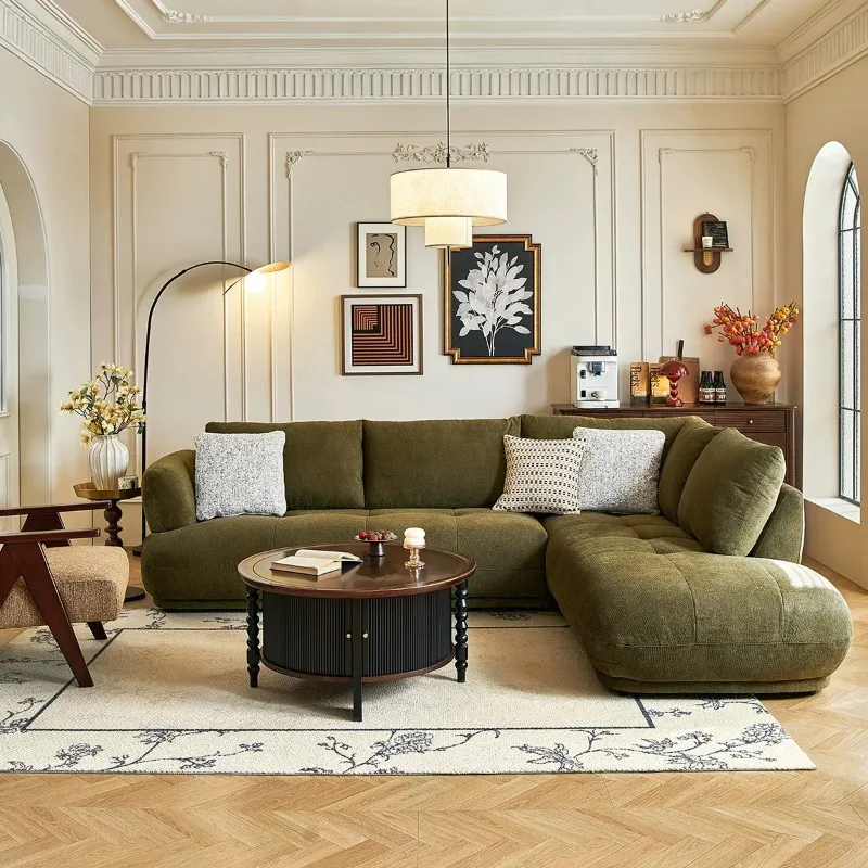 French hemp kapok fabric sofa small apartment retro living room three people straight row advanced sense