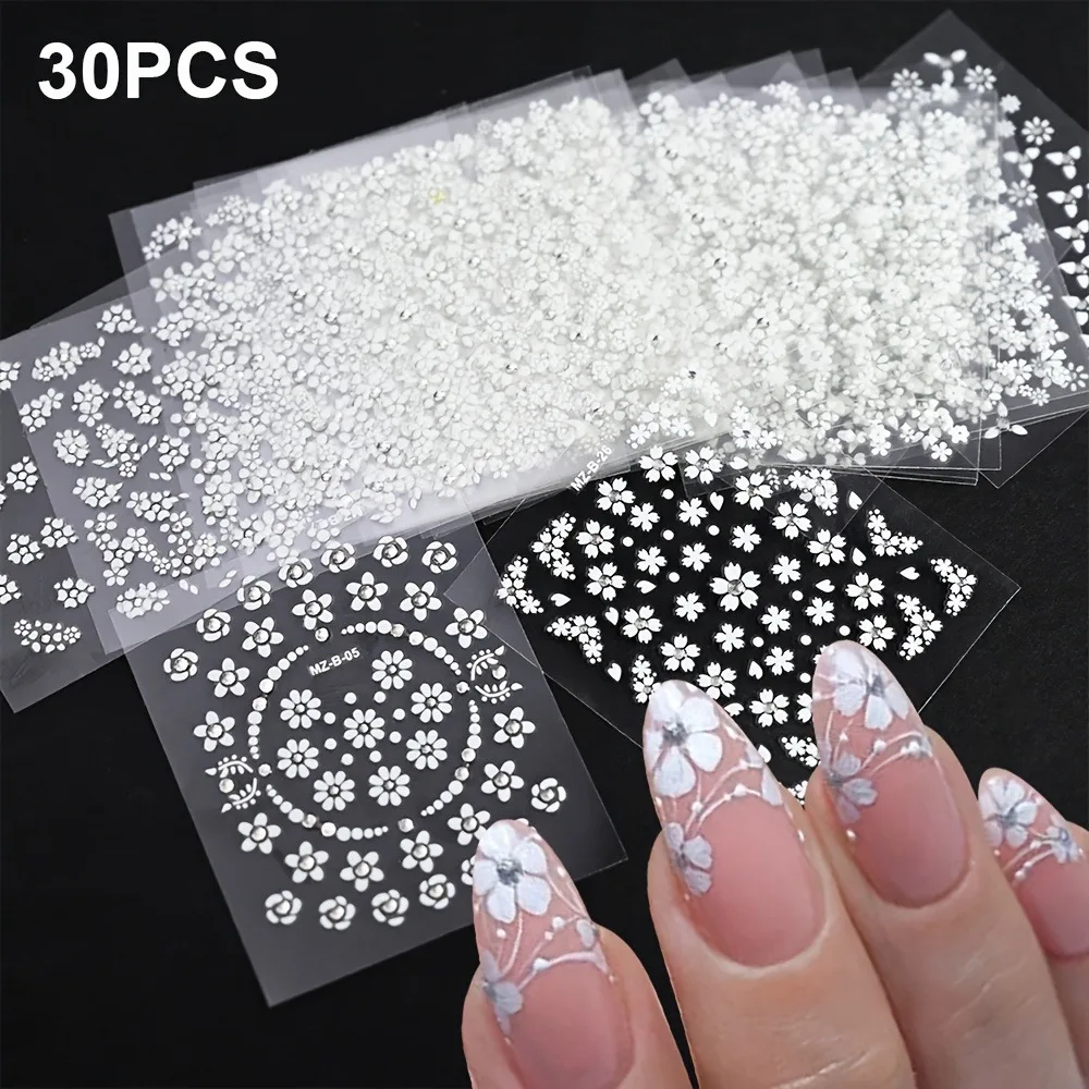 30 Stück weiße Nagelkunstaufkleber – leicht klebendes Sternlinien-Design für schöne Nageldekoration