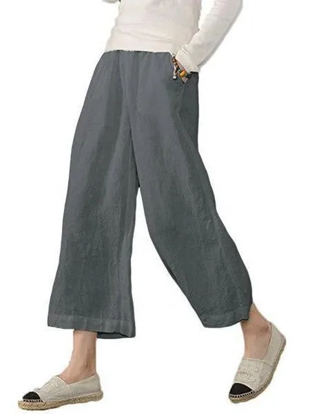 Casual Women's Pants Baggy Loose Fit Trousers Cropped Solid Color Wide Leg Pants Distressed Relaxed Fit Lightweight Crop Pants