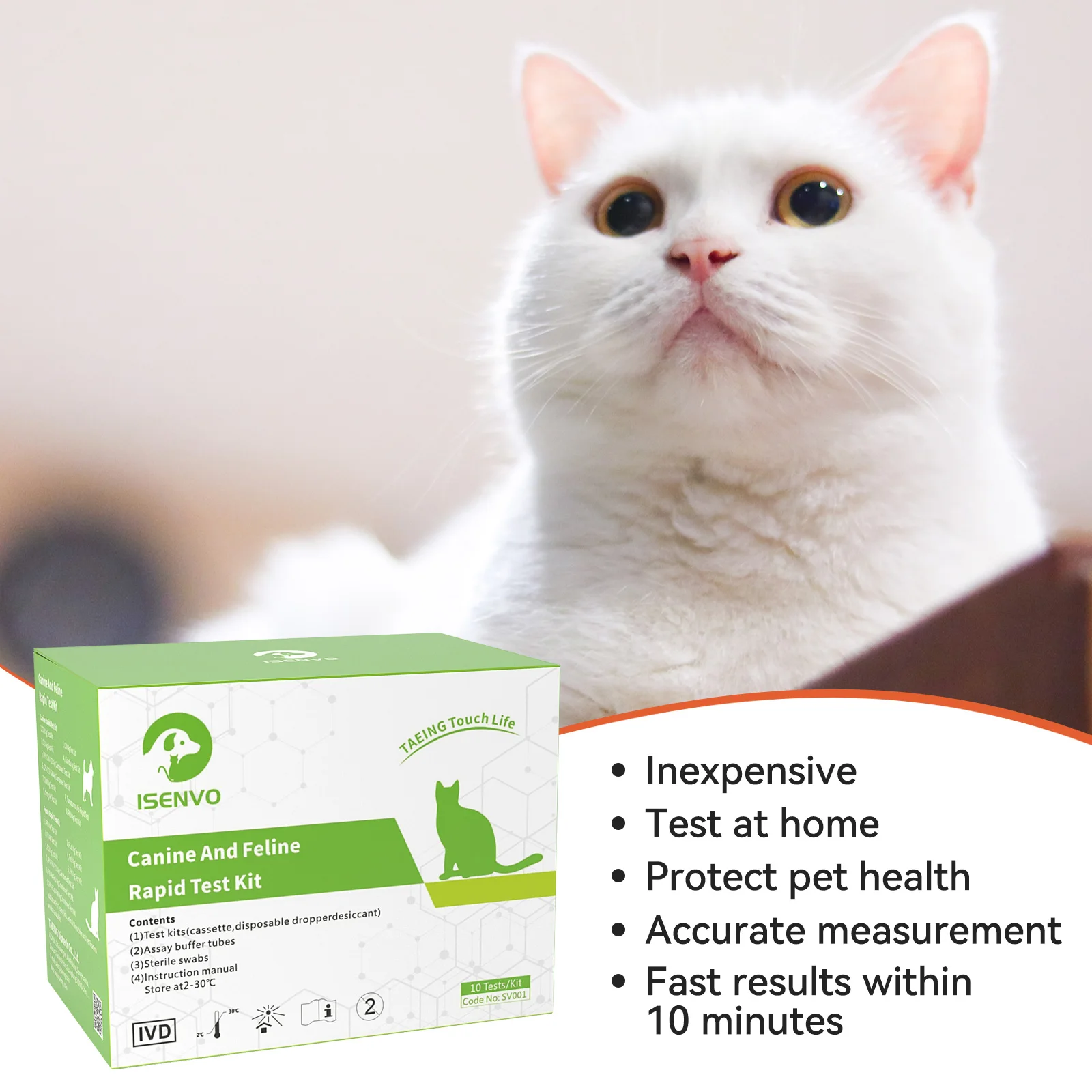 FPV Ag Rapid Test Kit for Cats, Feline Panleukopenia Virus Home Detection, Early Parvo Symptom Check