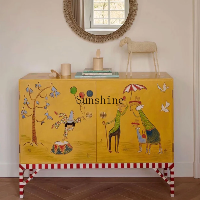 

American solid wood painted decorative cabinet household retro bedroom storage bright door cabinet