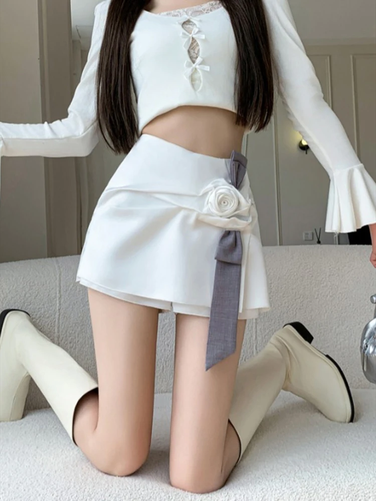 Fashion 3D Rose Bouquet Short Skirt Women Summer New High-End Satin Design Girls' College Style A- Line Pantskirt Mini Skirts