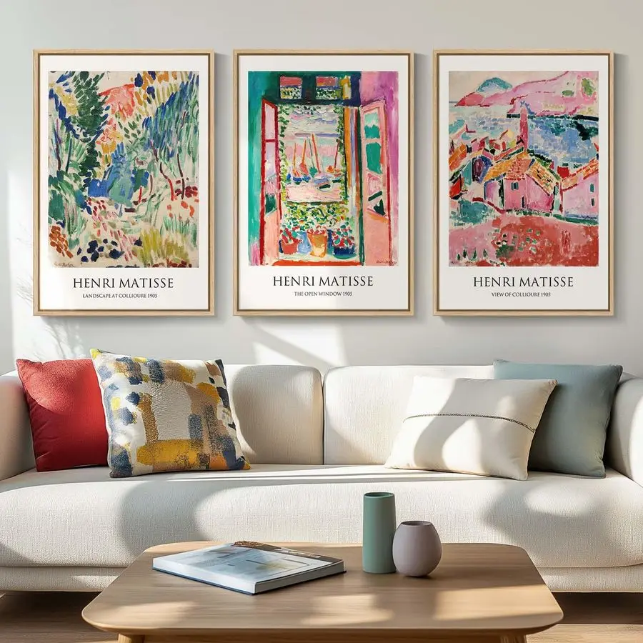 

Vintage Matisse Wall Art, Large Set of 3 Piece Colorful Canvas Artwork for Walls, Matisse Retro Landscape Paintings Prints Pictu