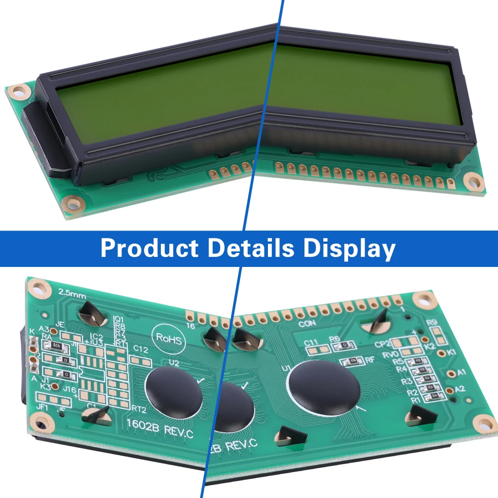 Yellow Green Film 1602B REV.C Side Backlight Built In Backlight Factory Direct Supply Controller ST7066U Character LCD Screen