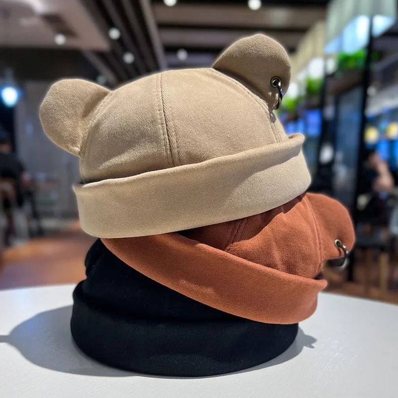 

Унисекс-шапка с кошачьими ушками, милая купольная шапка-бини для мужчин и женщин, однотонная, осенне-зимняя, в стиле хип-хоп, модная корейская версия, шапка-бини.