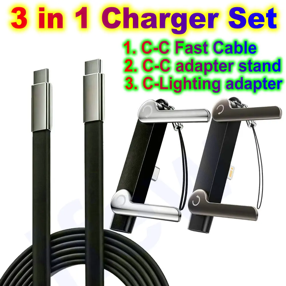 Flat Charger Type-C Fast Charging Cable USB Type C Quick Charge for iPhone Lightning Type-C 18 17 16 15 14 13 12 11 For Samsung