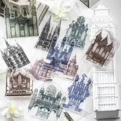 10 Pcs Medieval Castle Architecture Sticker Set Decorative Sulfuric Adhesive Vintage Stickers For Scrapbooking Journal Planner 