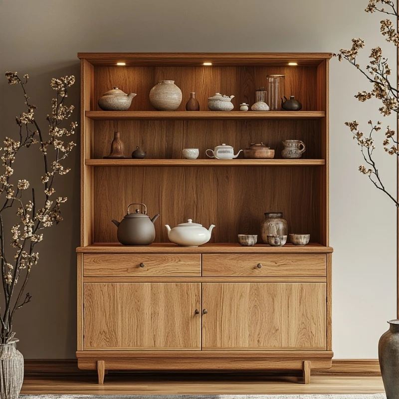Wabi Sandy Wind Solid Wood Side Cabinet Integrated Kitchen Cabinet Against the Wall