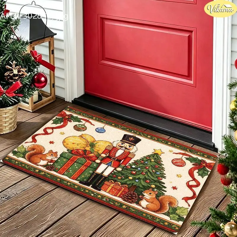 VIKAMA Nutcracker Soldier Squirrel Gift Floor Mat Washable Entry Rug Front Door Porch Xmas Decor Washable Entryway Rug