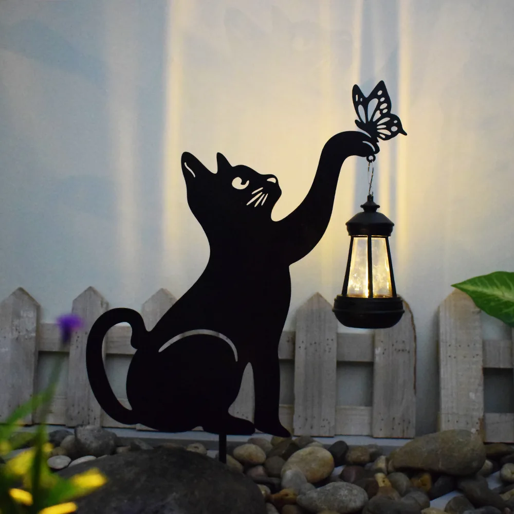 

Outdoor Solar Lawn Light, Cat Lantern, Courtyard Decoration, Garden Light, Wrought Iron Plug Light, Atmosphere Light