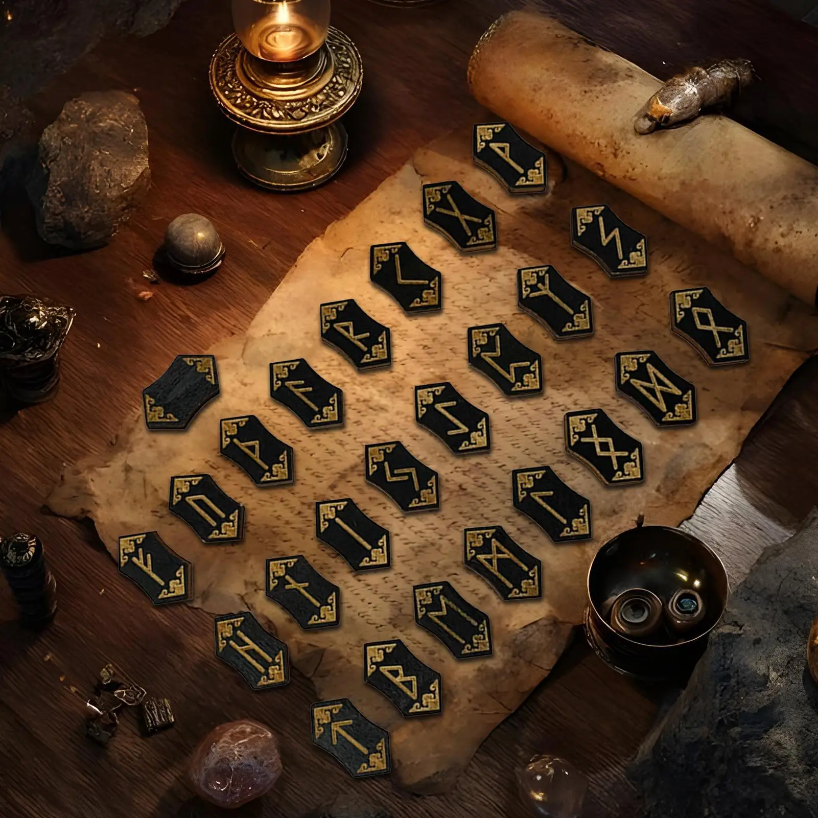 초보자를위한 룬 운세 나무 룬 가이드 조각 명상 도구 기숙사 홈 학교 동료를위한 보관 가방 포함