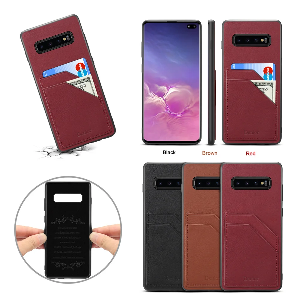 S10 Luxury Top Layer Cowhide Genuine Leather Case for Samsung Galaxy Note 9 S10 Plus Rugged Soft Edge Card Holder Defender Cover